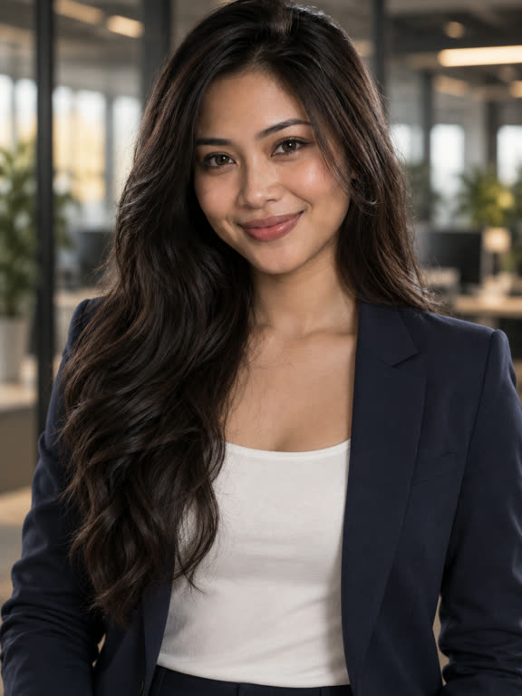 The same made-up creator in a office role, AI-generated