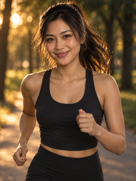 The same made-up creator in a outdoor active role, AI-generated
